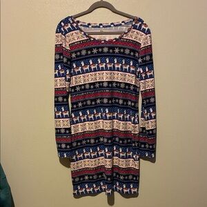 SO Winter Patterned Dress with Blue and Red Accents